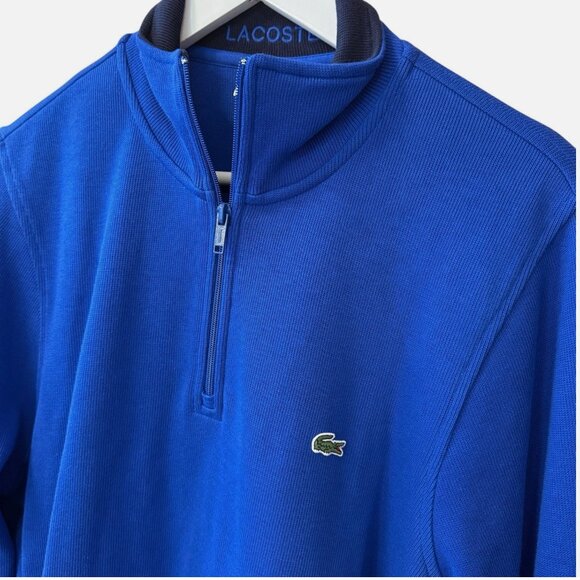 Lacoste Vibrant Blue Ribbed Cotton Quarter Zip Sweater Men's size US M - Picture 1 of 8